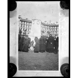 The temporary Cenotaph, Anzac Corner, bottom of Molesworth Street on the south side.