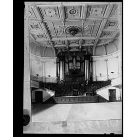 Pipe Organ, interior of Town Hall auditorium looking towards the orchestral platform