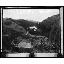 Looking down gully to Karori Reservoir and tower