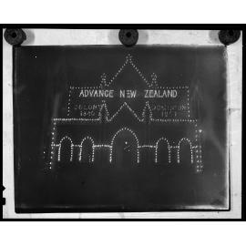 Parliament Buildings illuminated at night to celebrate Dominion Day