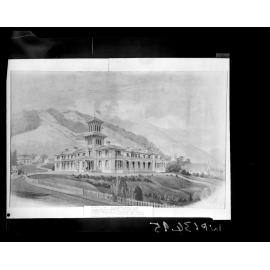 Copy photograph of a sketch of Government House, Bowen Street frontage