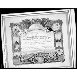 Royal Visit, copy photograph of invitation to reception at Parliament for the Duke and Duchess of Cornwall and York