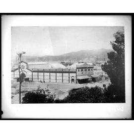 Elevated view of Industrial Exhibition, corner of Lambton Quay and Stout Street