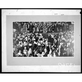 Mayor and dignitaries on stage, including J.G.Coates and G.W.Forbes - presentation to two men in uniform.