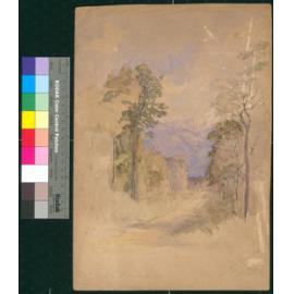 Sketches by Charles Decimus Barraud: a) Road through Morrison's Bush, Wairarapa, dated 29 November 1859, b) Settler erecting a temporary shelter in the bush, Upper Hutt, dated 30 November 1859