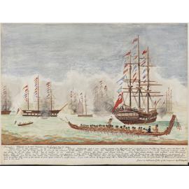 Watercolour copy of lithograph by M T Clayton titled: Settlement of Wellington by the New Zealand Company