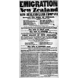 Copy photograph of New Zealand Company poster, ' Emigration to New Zealand '