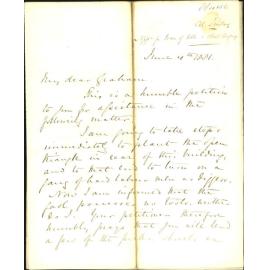 Colonial Secretary, application for loan of tools and strut scrapings