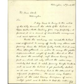 E W Morrah, complaint - insufficient size of culvert in Willis Street