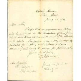 C J A Haselden, regarding erection of fence removed by Corporation