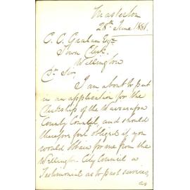 William Hester, applying for testimonial as to services with City Council