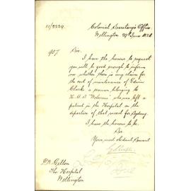 Colonial Secretary's Office, regarding hospital maintenance of seamen ex HMS "Wolverene"