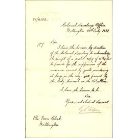 Colonial Secretary's Office, acknowledging receipt of bylaw regarding Goat nuisance