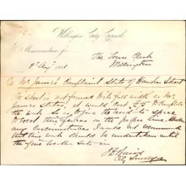 W P James, complaint regarding state of Hawker Street