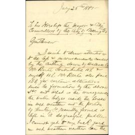 W C Watson, regarding deficient drainage in Wallace Street