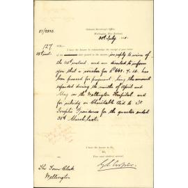 Colonial Secretary's Office, advising payment of hospital expenditure