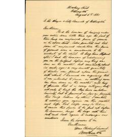 A M Heaton, regarding unfenced section in Mowbray Street