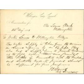 City Surveyor, regarding water supply in Wellington College