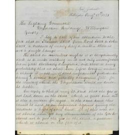Charles Benbow, application for street lamps in Tasman Street
