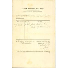 Land Transfer Department, notice to produce certificate of title part of section 210 City of Wellington