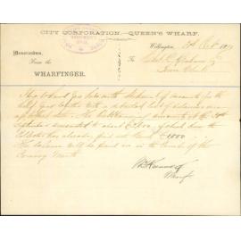 Wharfinger, with statement of account to 30 September
