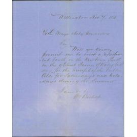 William Bishop, asking permission to erect refreshment booth in Newtown Park
