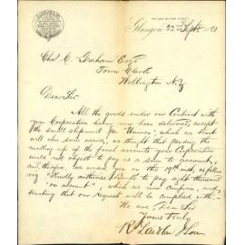 R Laidlaw and Son, regarding further remittances on account of shipment of pipes