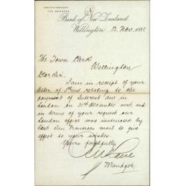 Bank of New Zealand, regarding remittance to England for payment of interest