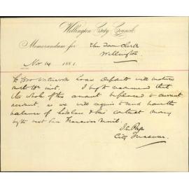 City Treasurer, £7,500 of water works loan on deposit maturing on 16th November 1881