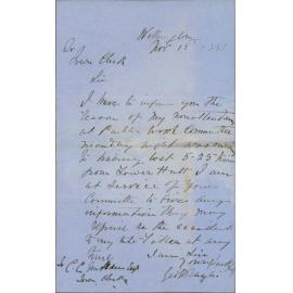 G H Baylis, regarding attending P W Committee regarding accident to his father