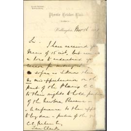 Phoenix Cricket Club, regarding occupation of Newtown reserve