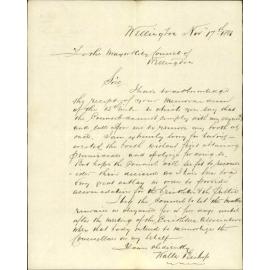 Walter Bishop, regarding refreshment booth at Newtown Park