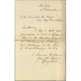 Henry Sexton, application for temperance booth Newtown Park