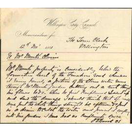 T Munt, claim in account of drain in Tinakori Road