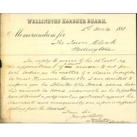 Wellington Harbour Board, regarding joint assessor in case Plimmers Wharf claim
