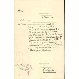 Colonial Secretary's Office, granting interview to the Mayor regarding Hutt County Council and hospital subsidies