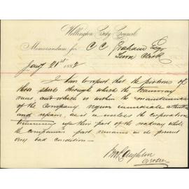 City Surveyor, as to state of Tramway line