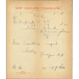 R Laidlaw and Son, telegram regarding remittance