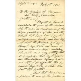 Henry Meech, complaint regarding deposits in harbour