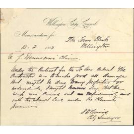 Guiseppe Bernasconi, claim in account of Cuba Street drain