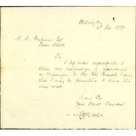 E H Nash, resigning appointment as messenger