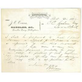 J E Evans, offer of set of harnesses for hospital and lunatic asylum