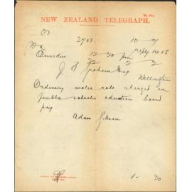 Town Clerk, Dunedin, regarding supply of water to public schools