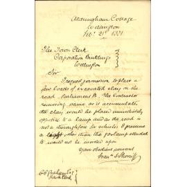 F F Sherriff, application for leave to deposit earth in street