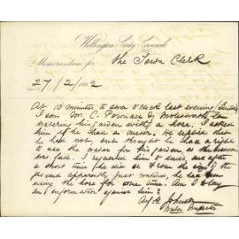 Inspector of Nuisances, regarding waste of water by C W Purnall