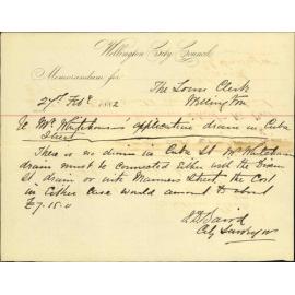 City Surveyor, regarding T Whitehouses' application for drain at lower end of Cuba Street