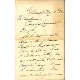 Request for admission of H Osborne to hospital - Benevolent Institution