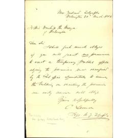 Application of loan to erect temporary premises - Telegraph Department