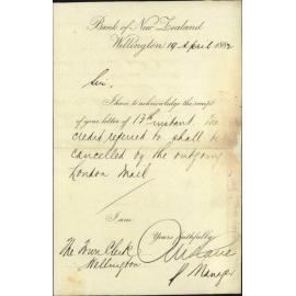 Cancelling letter of credit - Bank of New Zealand