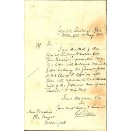 Advising the forthcoming arrival of Japanese Man of War - Colonial Secretary